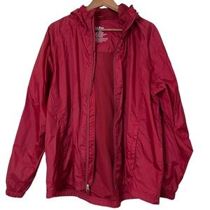 L.L. Bean Mens Red Hooded Lightweight Full Zip Windbreaker Jacket size L